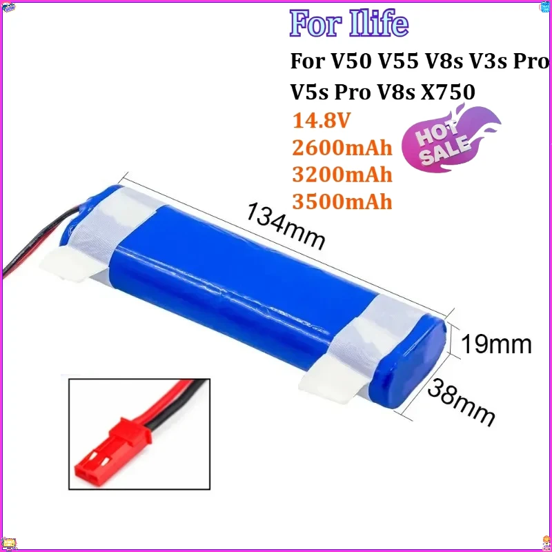 

14.8V 2600mAh 3200mAh 3500mAh Replacement Battery for Ilife V50 V55 V8s V3s Pro V5s Pro V8s X750 Robot Vacuum Cleaner