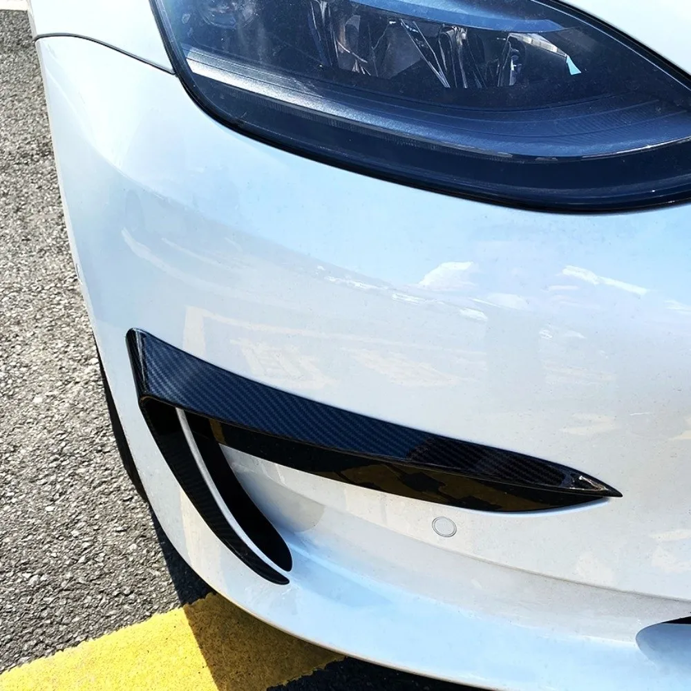 1Pair Glossy Black Fog Lamp Wind Fin Spoiler Carbon Look Body Kit Fog Light Eyebrow for Tesla Model 3 2017+ Model Y 2019-2024 view 6