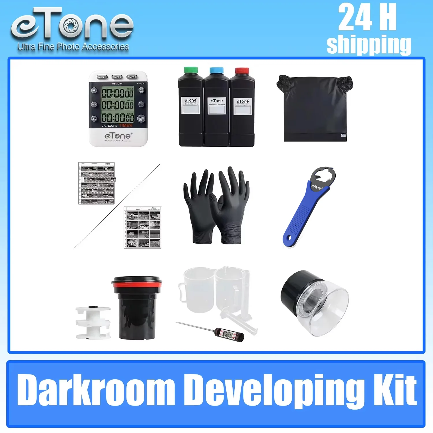 eTone Darkroom Film Developing Kit 120/135mm Acid-free Storage Film Opener Processing Tank Chemical Bottles film changing bag