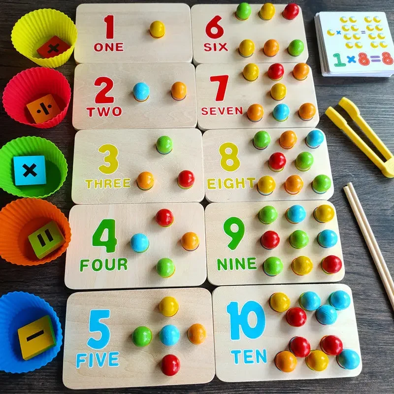 Montessori Wooden Toys Kids Hands Brain Training Clip Beads Chopsticks Beads Toys Early Educational Puzzle Board Math Game To L1