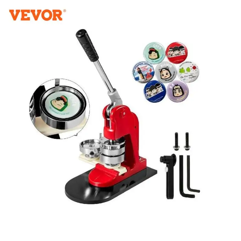 

VEVOR 25-75MM Badge Maker Machine DIY Button Pin Broochs Press Making Tool with 500 or 1000Pcs Circle Manufacture Button Parts