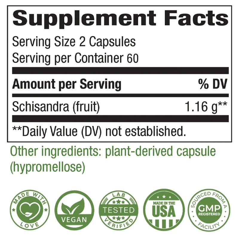 Organic Schisandra Capsules - Reduce Stress, Soothe Emotions, Promote Heart and Cardiovascular Health, Boost Immunity, Non-GMO