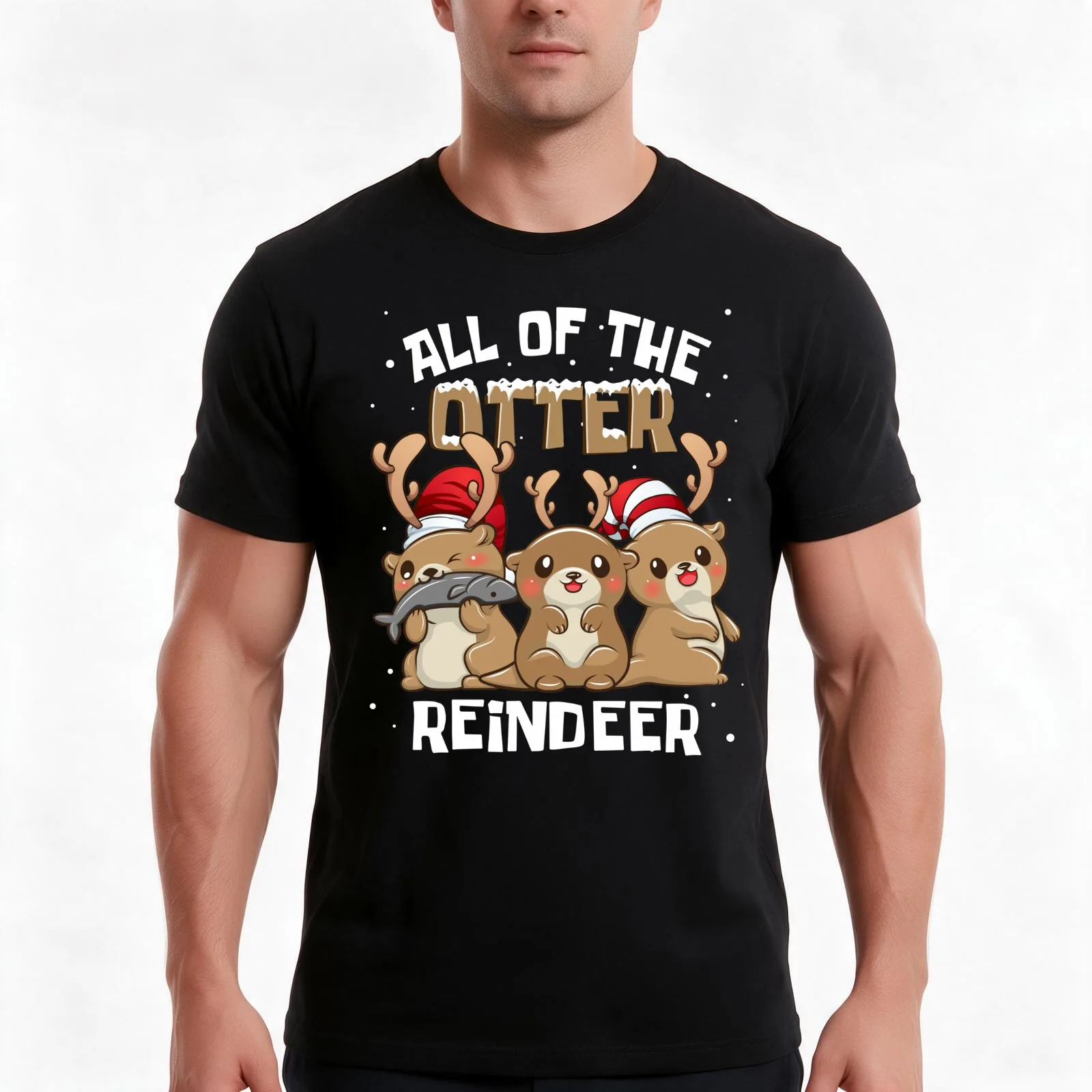 All Of The Otter Reindeer cute Christmas Stocking Gift T-Shirt Summer Casual Cotton Tee Oversized Streetwear Tops 100% Cotton