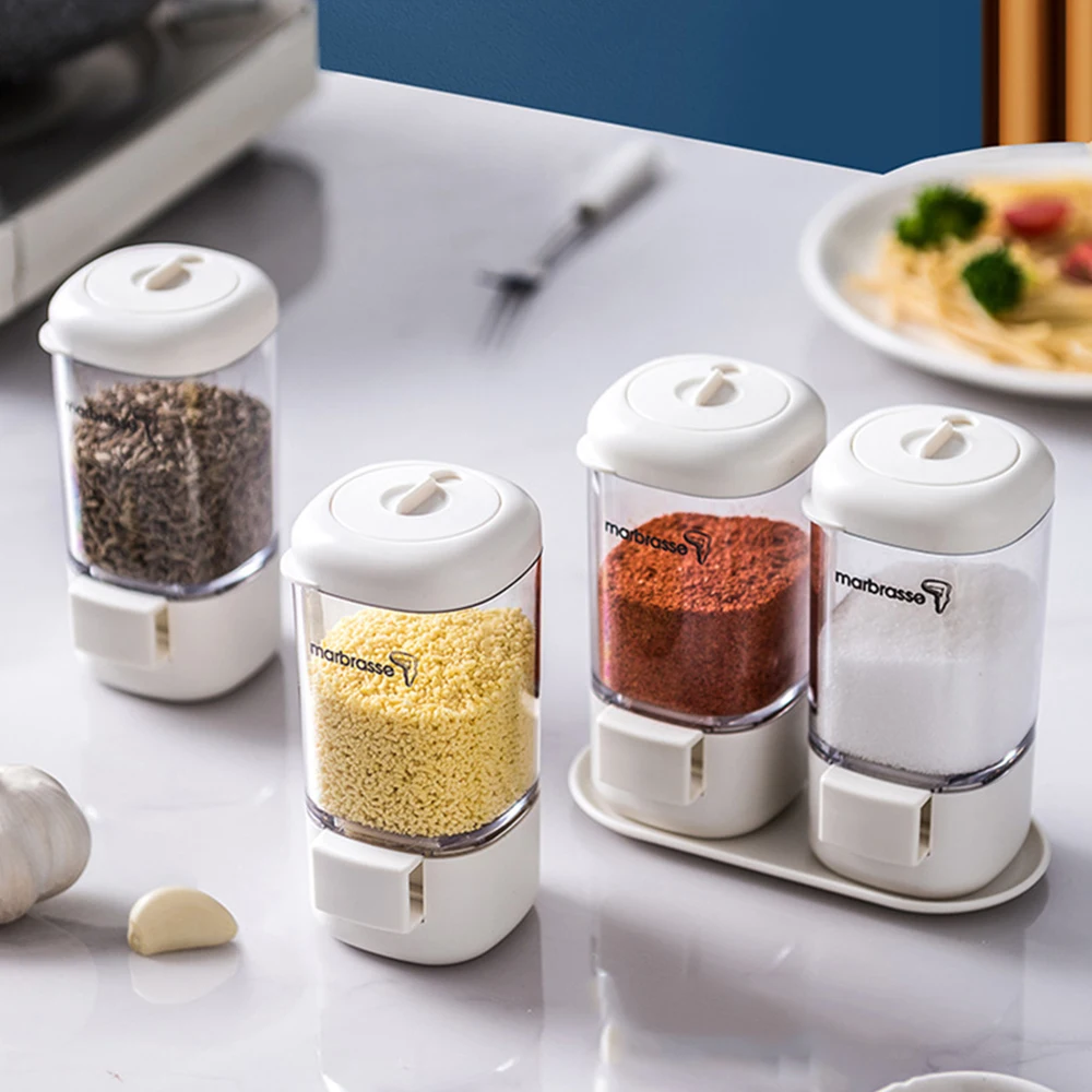 Measuring Seasoning Box Press-type Seasoning Bottle Rotary Seal Home Kitchen Salt Monosodium Glutamate Leak-proof Organizer Jar