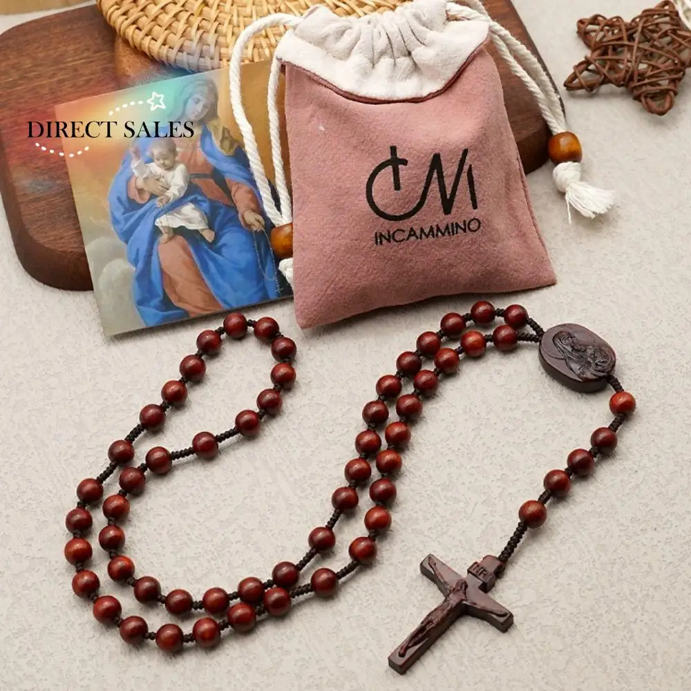 Dalbergia Microphylla Handmade Rosary Necklace with Storage Bag Religious Wood Beads Necklace Catholic Brown/Black