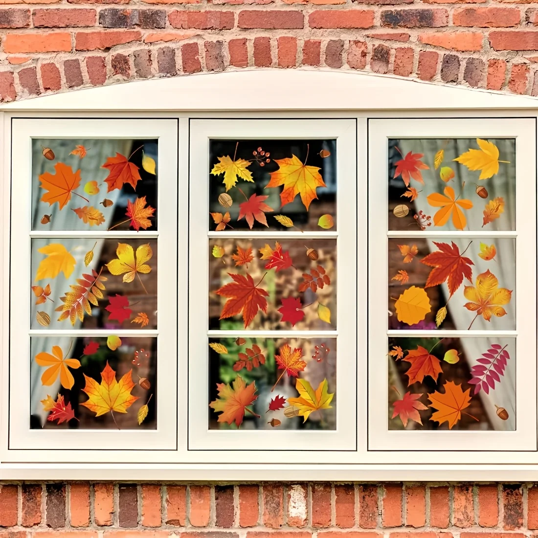 72 Stück Herbst-Ernte-Fensteraufkleber, Aufkleber mit Ahornblättern, Tannenzapfen und Herbstblättern in verschiedenen Farben (Rot, Gelb, Orange) – Detail 4