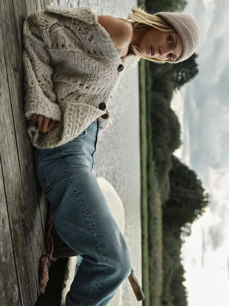 Fall 2025 New Arrival Women's Faion Comfortable Sweet Coarse Knit Hollow out Open Cardigan Casual Sle Long Sve Regular...