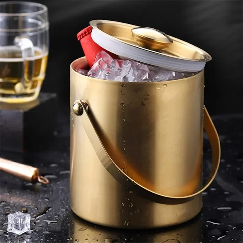 

304 2L/3L Stainless Steel Ice Bucket Portable Double Wall Insulated with Lid Hotel wine Champagne whiskey Beverage beer tools