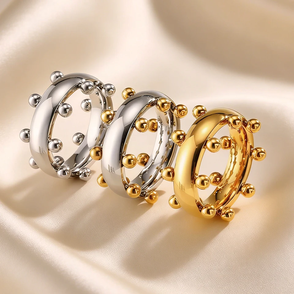 Yupsk New Stainless Steel Mini Ball Ring For Women Ladies Vintage Finger Rings Fashion Wedding Party Jewelry Gifts