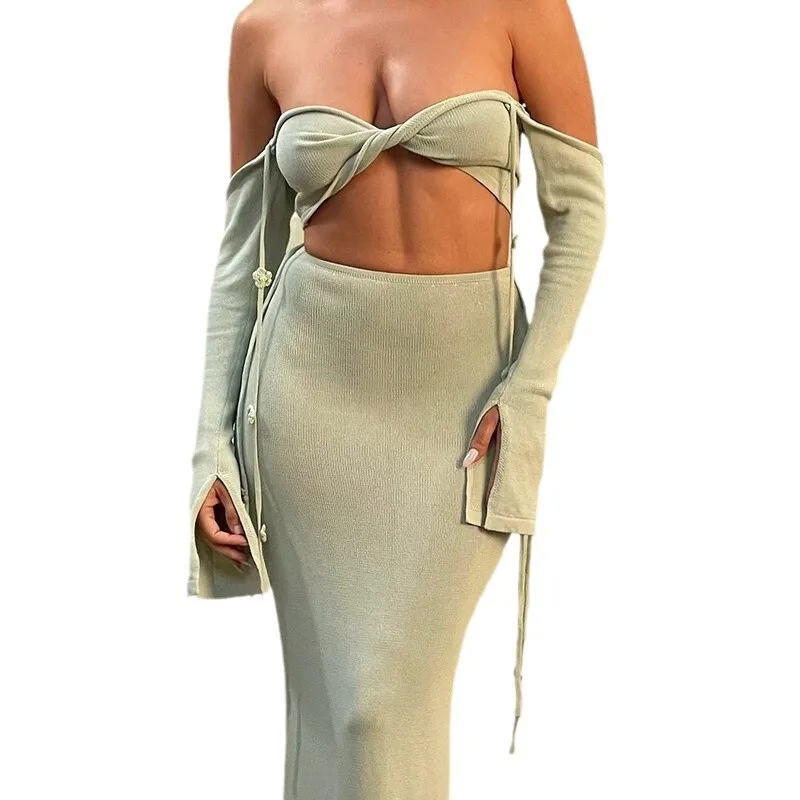 2025 Nieuwe strandrok dames effen kleur drijvende bloem gebreide taille cover shirt bikini badpak zonnebrandcrème set