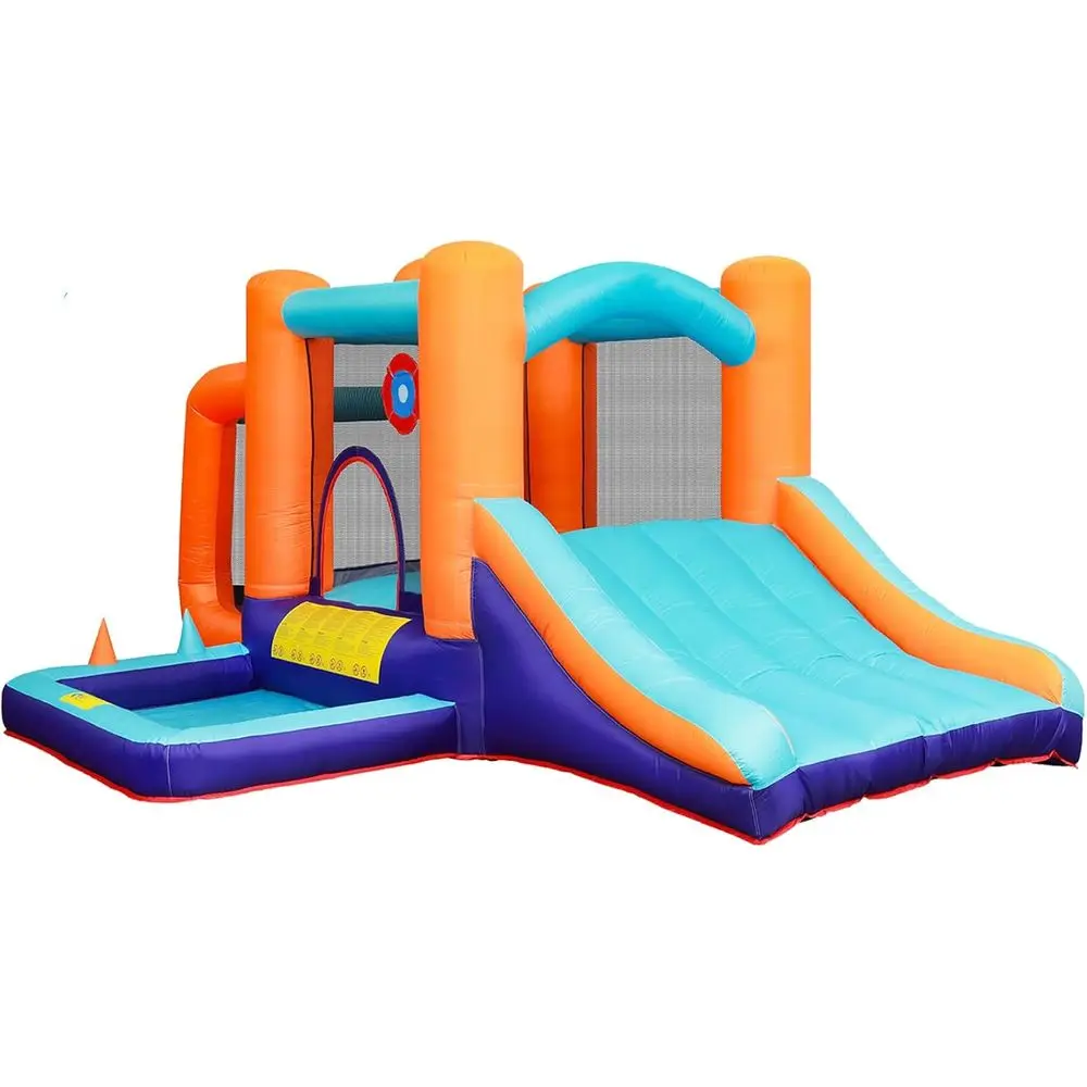 Springhuis met ballenbak, springkasteel met glijbaan, eetbaar kasteel met luchtblazer, springhuis voor binnen en buiten voor kinderen, 158x116