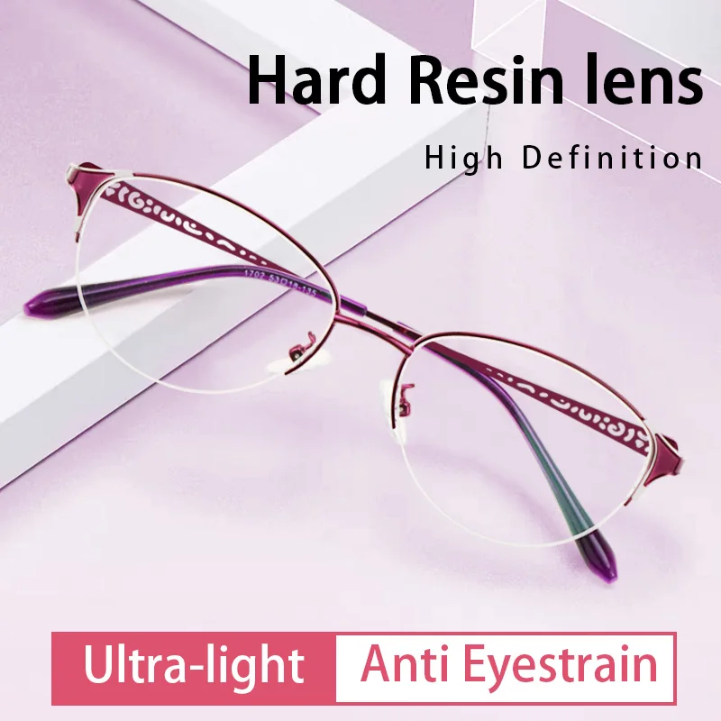 Anti Blue Ray Anti-Fatigue Reading Glasses for Women,Blue Light Blocking Presbyopic Eyeglasses,Half Frame Readers