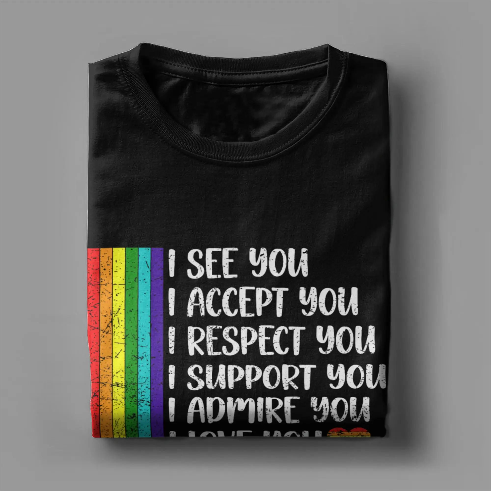 Men's I See Love Accept You LGBTQ Rainbow Pride Flag T Shirts 100% Cotton Clothing Crazy Short Sleeve Round Collar Tees T-Shirt
