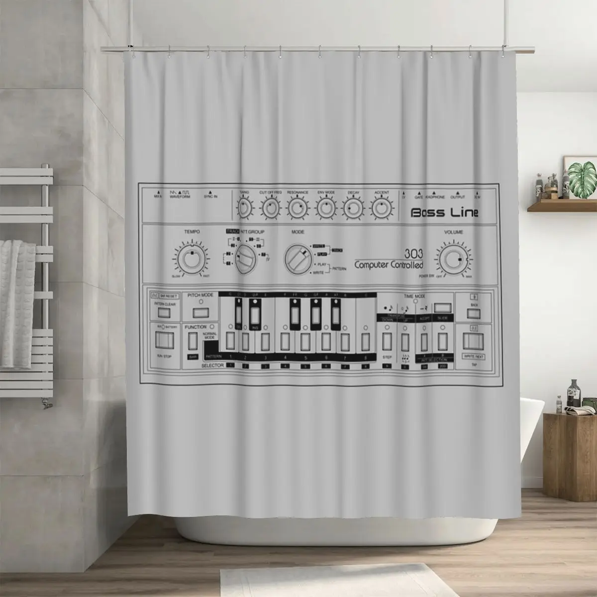 

303 Bass Line Wireframe Shower Curtain Bathroom Polyester Waterproof Bath Curtains with Hooks