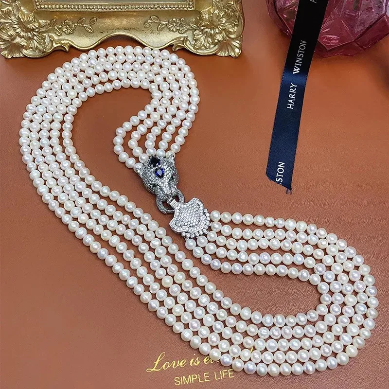 26'' 5 Strands White Pearl CZ Connector Necklace