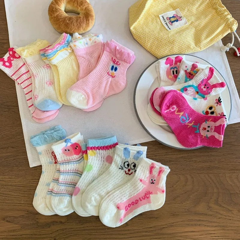 

5 пар весенне-летних милых детских носков с героями мультфильмов, детские носки до щиколотки с ярким животным узором, дышащие носки для малышей F891