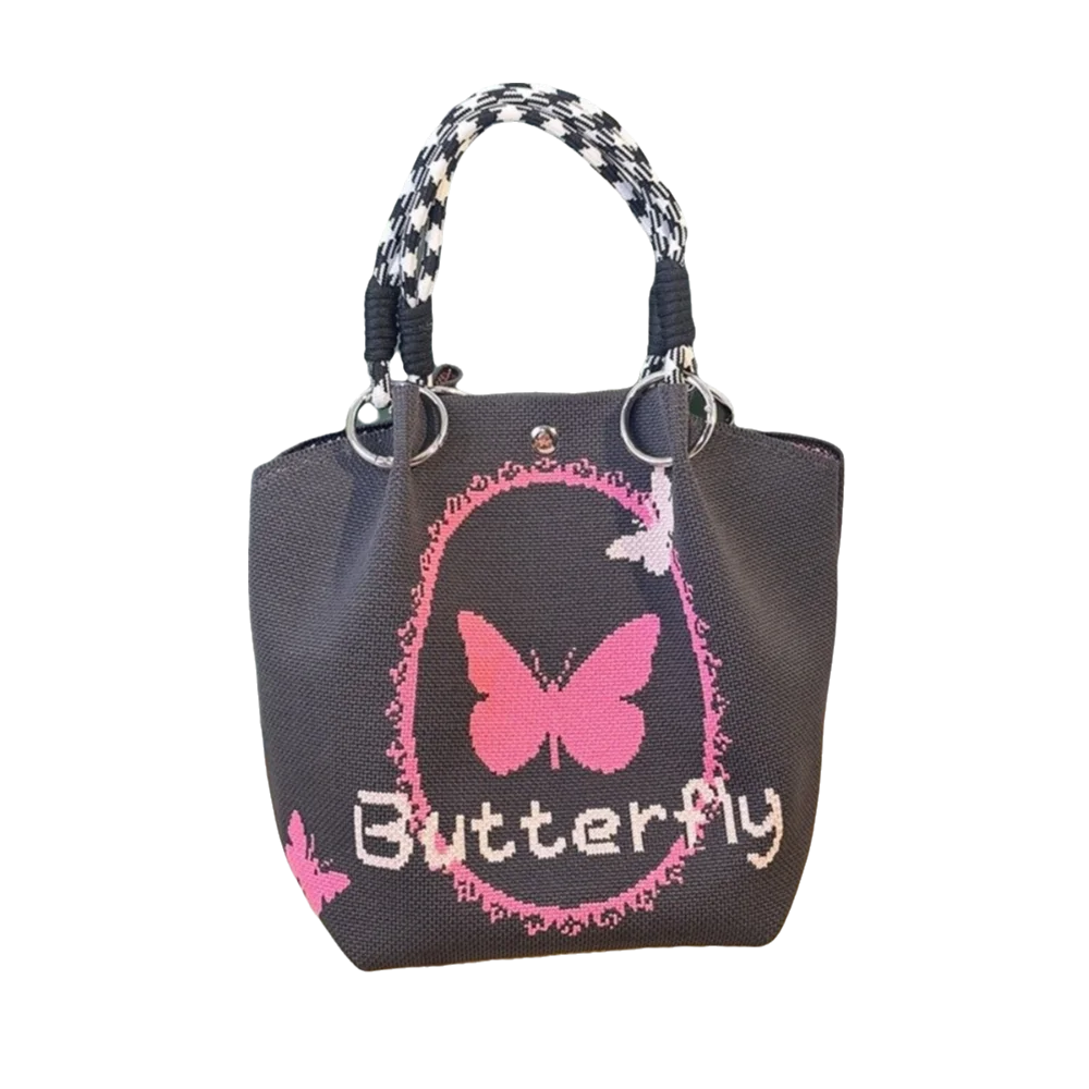 

Cute Butterfly Cartoon Bucket Bag Soft Bear Knitted Handbag Large Capacity Korean Style Women Tote Bag Commuting