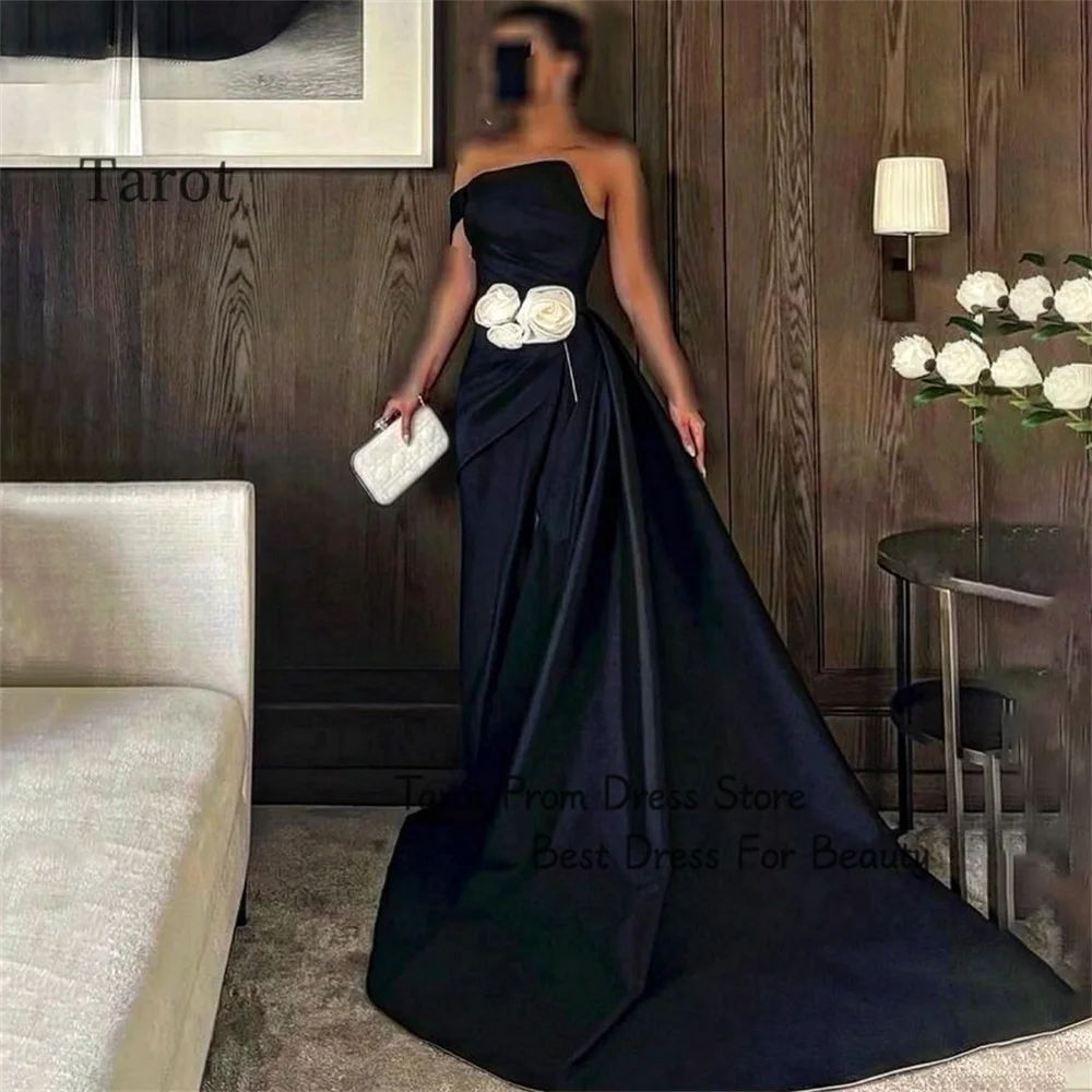 Sexy Satin One-shoulder 3D Flowers Mermaid Prom Dresses With Split Corsert Wedding Dress Sleeveless Floor-Length Evening Gowns