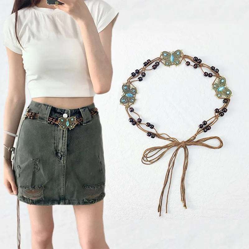 

WW ethnic style waist chain women's belt literary and retro dress accessories fashion butterfly waist rope