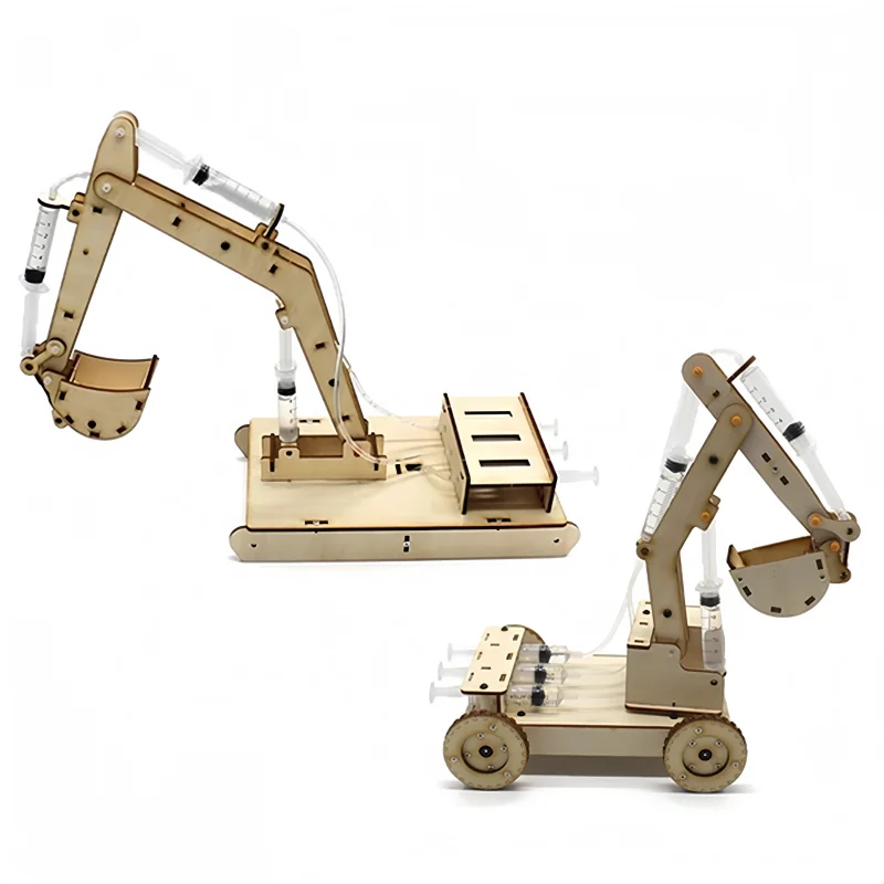 Handmade DIY wooden hydraulic excavator model children's puzzle toy wooden science experiment parent-child interaction