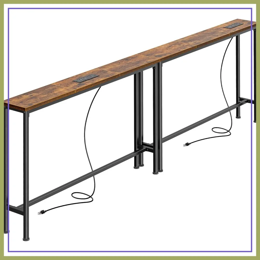 

78.8" Narrow Console Table with Outlet, Sofa Table, Long Entryway Table with Charging Station, Rustic Brown