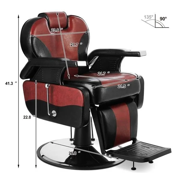 PVC Leather Case ABS Armrest Shell 300lbs Load-Bearing Disc With Footrest Can Be Put Down Barber Chair Black Red/Brown[US-Stock]