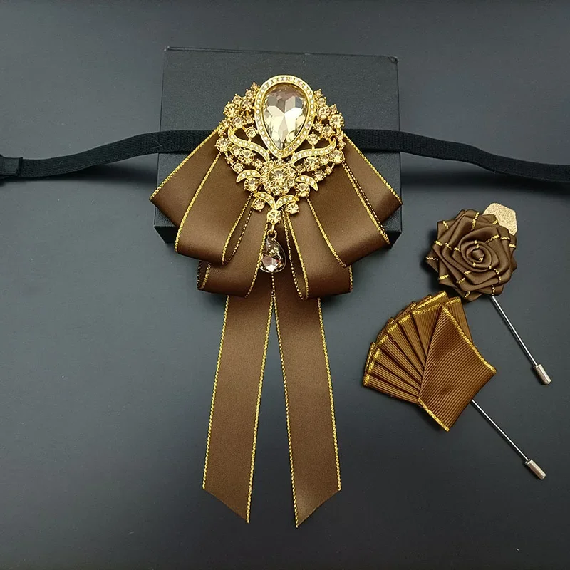 Luxury Wedding Bow Tie Brooch Set Concert Accessories Men's Women's Suit Shirt Collar Flower Corsage 3pcs Sets Handmade Jewelry - Image 4