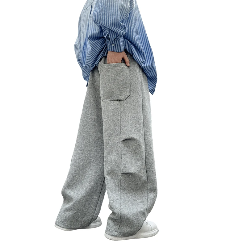 

Brief Style Children Solid Gray Sports Pants For Tweens Boys Autumn Cotton Trousers Kids Loose Straight Sweatpants Tracpants