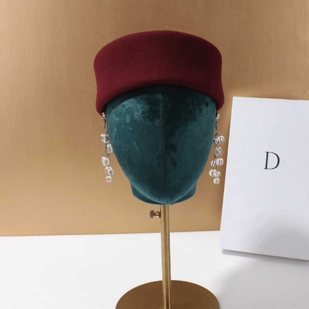 New Hard Top Wool Felt Berets Concave Top British Retro Vintage Fedoras Hats Wedding Fascinator Hats Formal Events