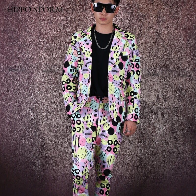 Spring New Printing Blazers 2022 Men's Slim Fashion DJ Blazers Suit Jacket Male Singer Costumes Formal Dress Plus Size Suits