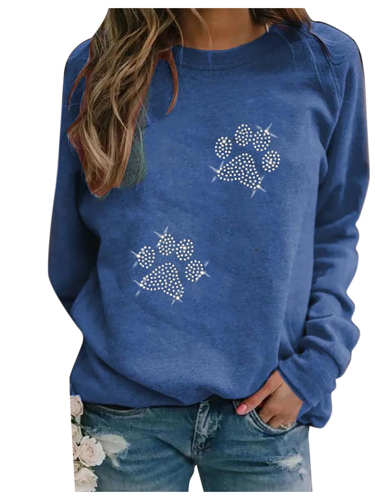 سويت شيرت نسائي غير رسمي مطبوع برقبة دائرية، تصميم شارع، أكمام طويلة، قصة فضفاضة، مزيج من الألياف، سمك متوسط، موضة الخريف