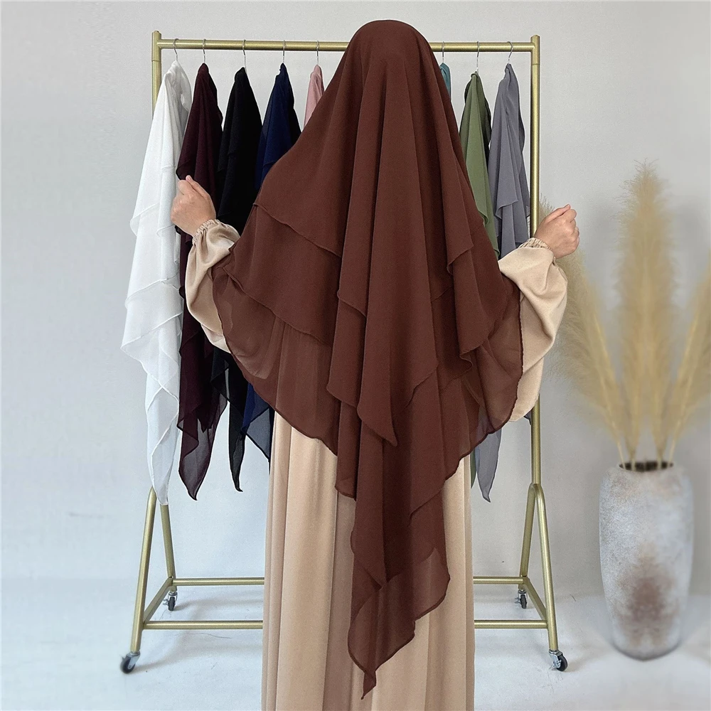 Ramadan Eid Muslim Abaya Overhead Hijab Headscarf Women 3 Layers Long Khimar Caftan Islam Prayer Garment Arabic Headdress Niqab