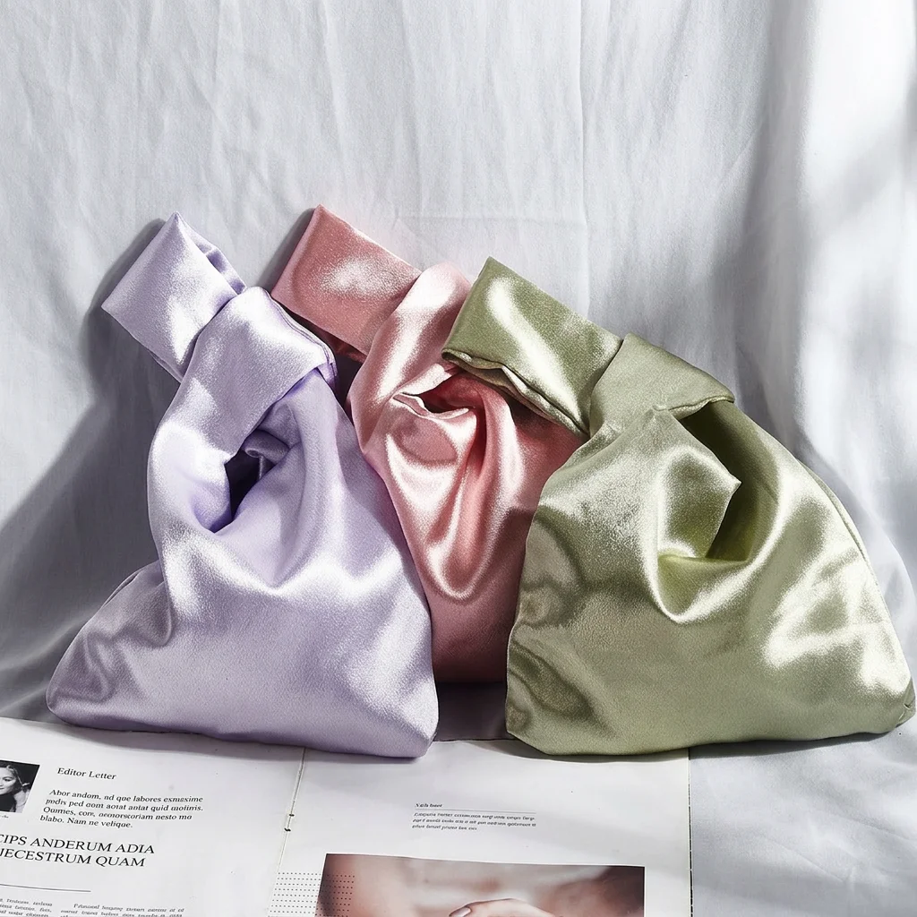 Luxuriöse Kunstseide Kristall-Satin-Tasche DIY Party-Dekoration Geschenktasche Kunstseide Geknotete Handgelenktasche Weiche Glänzende Japanische Handtasche