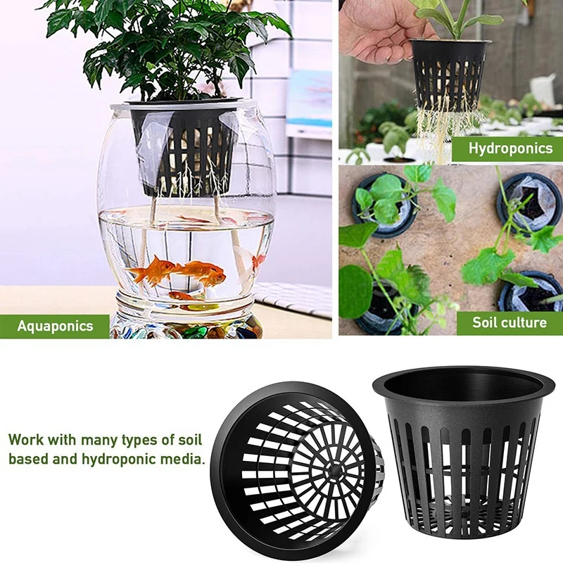 3 Inch Net Cup Hydroponic Tank, 100Pack Hydroponic Planting Basket, Used For Hydroponics, Slotted Mesh, Black And White