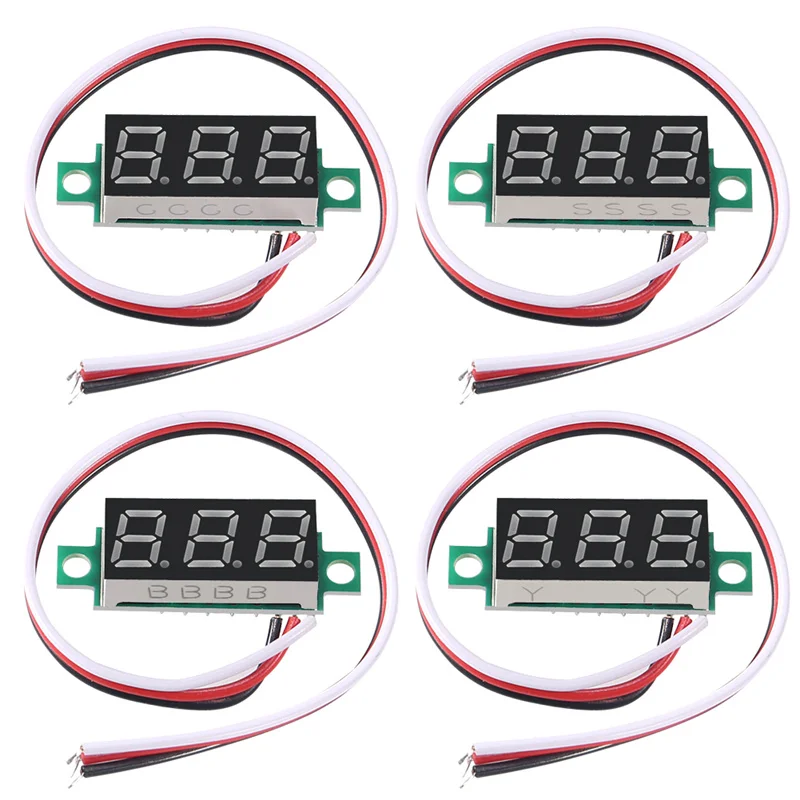 4pcs Digital Mini Digital Voltmeter Two-Line 2.5-40V Digital Voltmeter Gauge Tester LED Display Panel Voltmeter