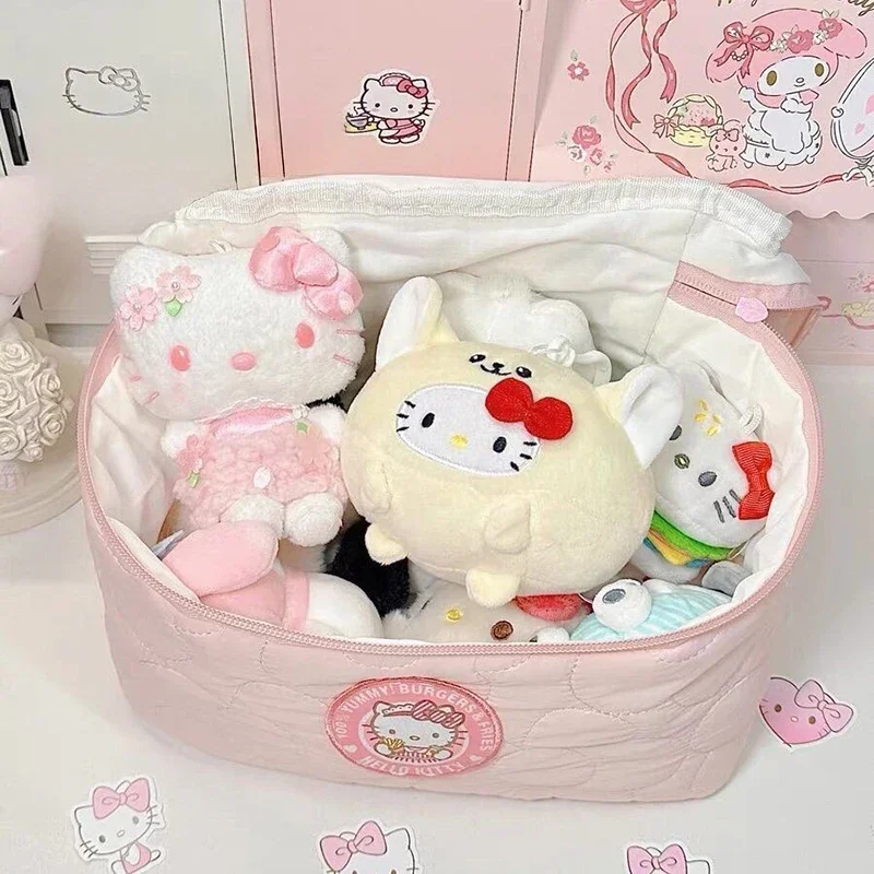 Hello Kitty Veelzijdige Leuke Handige Handheld Grote Capaciteit Cosmetische Tas Draagbare Stofdichte Meisjesachtig Hart Dopamine Opbergdoos