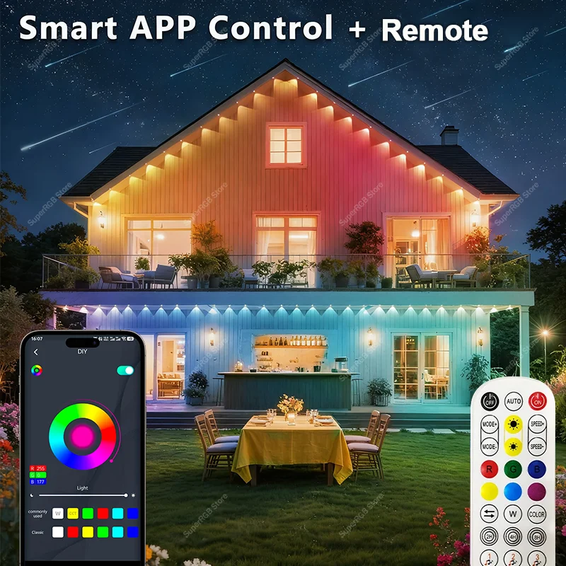 100FT 60LED الذكية RGB Eave أضواء App التحكم IP67 الدائم في الهواء الطلق LED سلسلة أضواء المنزل السنة الجديدة عيد الميلاد لتقوم بها بنفسك الإضاءة #3