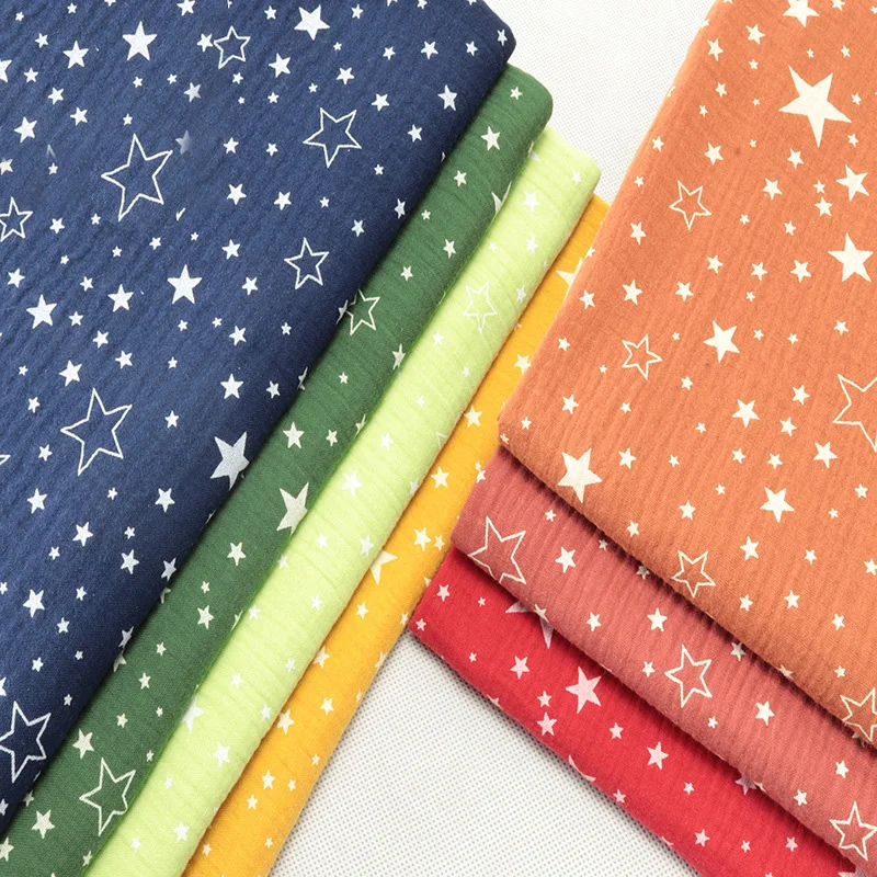 100% Cotton star Print Sleepwear Fabric Soft Crepe Double Gauze For Sewing Muslim Baby Saliva Towel Crawling Clothes Pajama