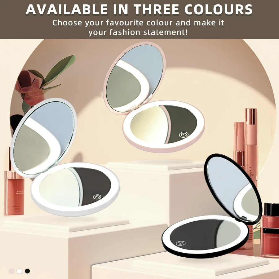مرآة مكياج LED للسفر قابلة للطي: تكبير عالي الدقة 2X، 3 أضواء ملونة، تعتيم بدون خطوات - هدية إبداعية للسيدات #2