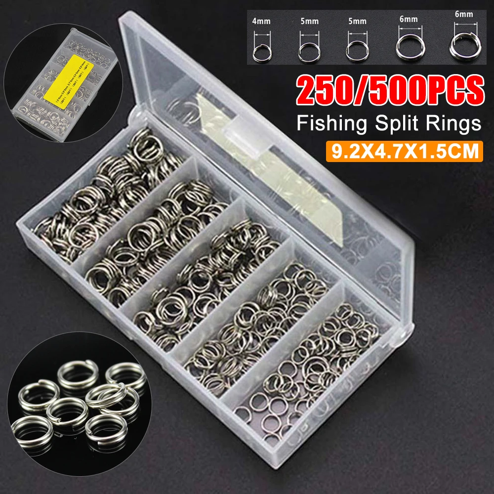 250/500Pcs Fishing Split Rings Lure Rings Saltwater Terminal Tackles Split Rings Stainless Steel Fishing Connectors Snap Rings