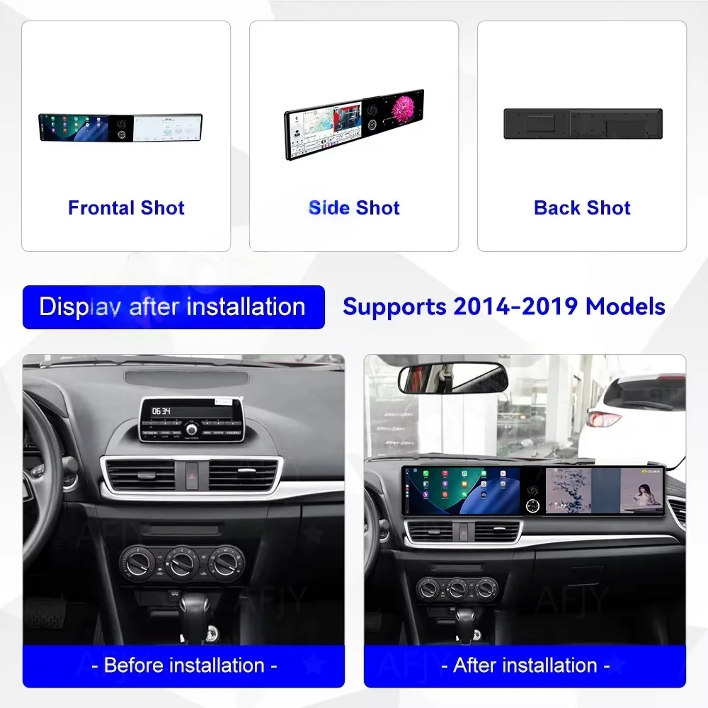 Dual Screen 12.3 inch Qualcomm Car GPS Android 14 Navigation For Mazda Axela 2014-2019 Multimedia Player Car Radio Head Unit