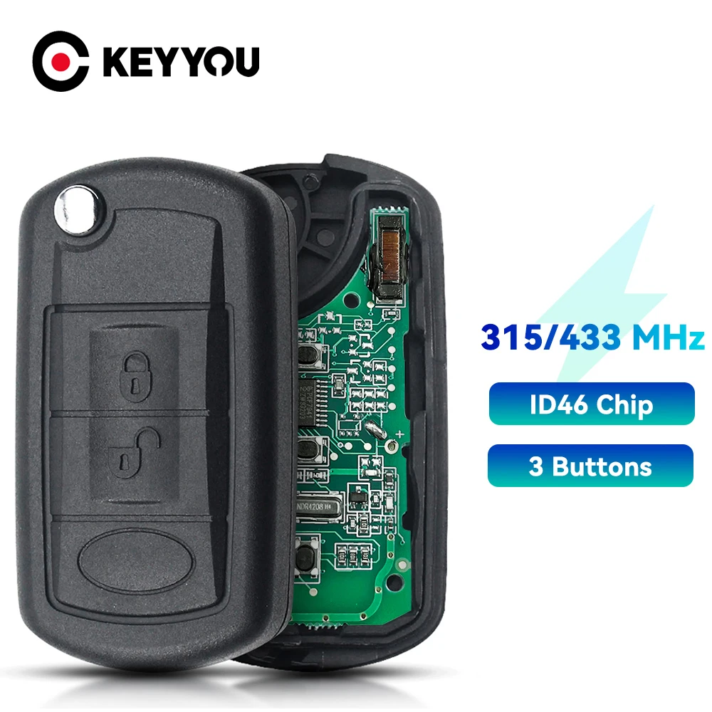 KEYYOU 315/433MHz For Land Rover Sport Range Rover Discovery Fob 3 Buttons Flip ID46 PCF7941 Control Remote Car Key HU101 Blade