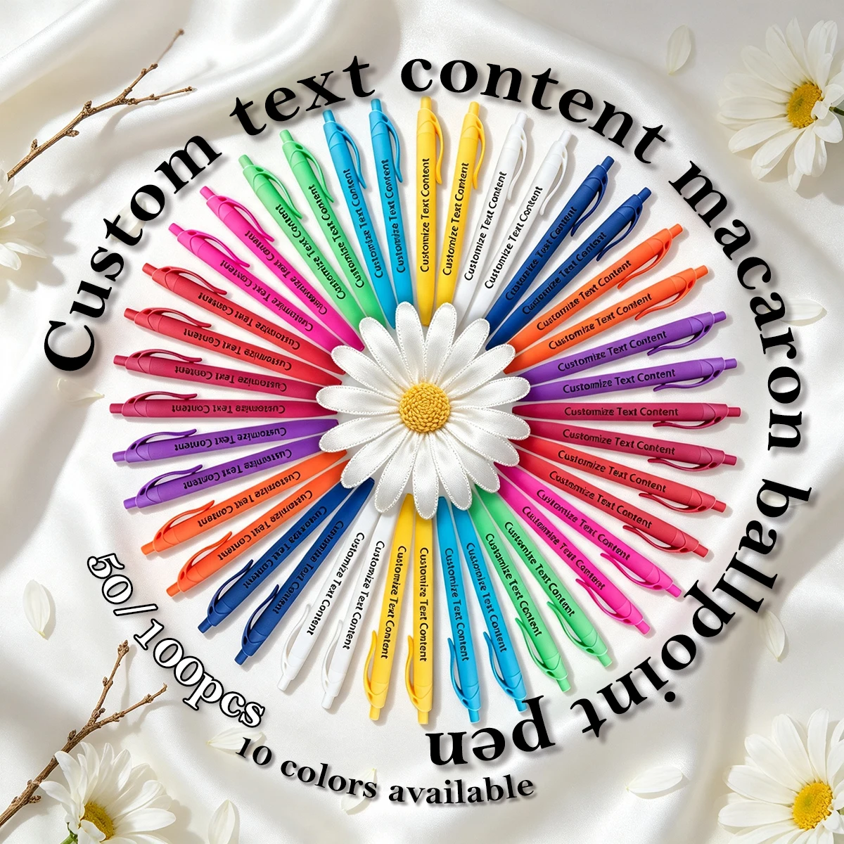 Bulk Pack 50/100 Customizable Macaron Colored Ballpoint Pens Personalized Names/Words Printing for Weddings Business Parties Off
