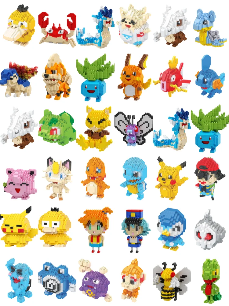 75 Stile Pokemon Bausteine Montage Anime Pikachu Glurak Puppe Blastoise Bisasam Gengar Klemmbausteine Spielzeug als Geschenk für Kinder