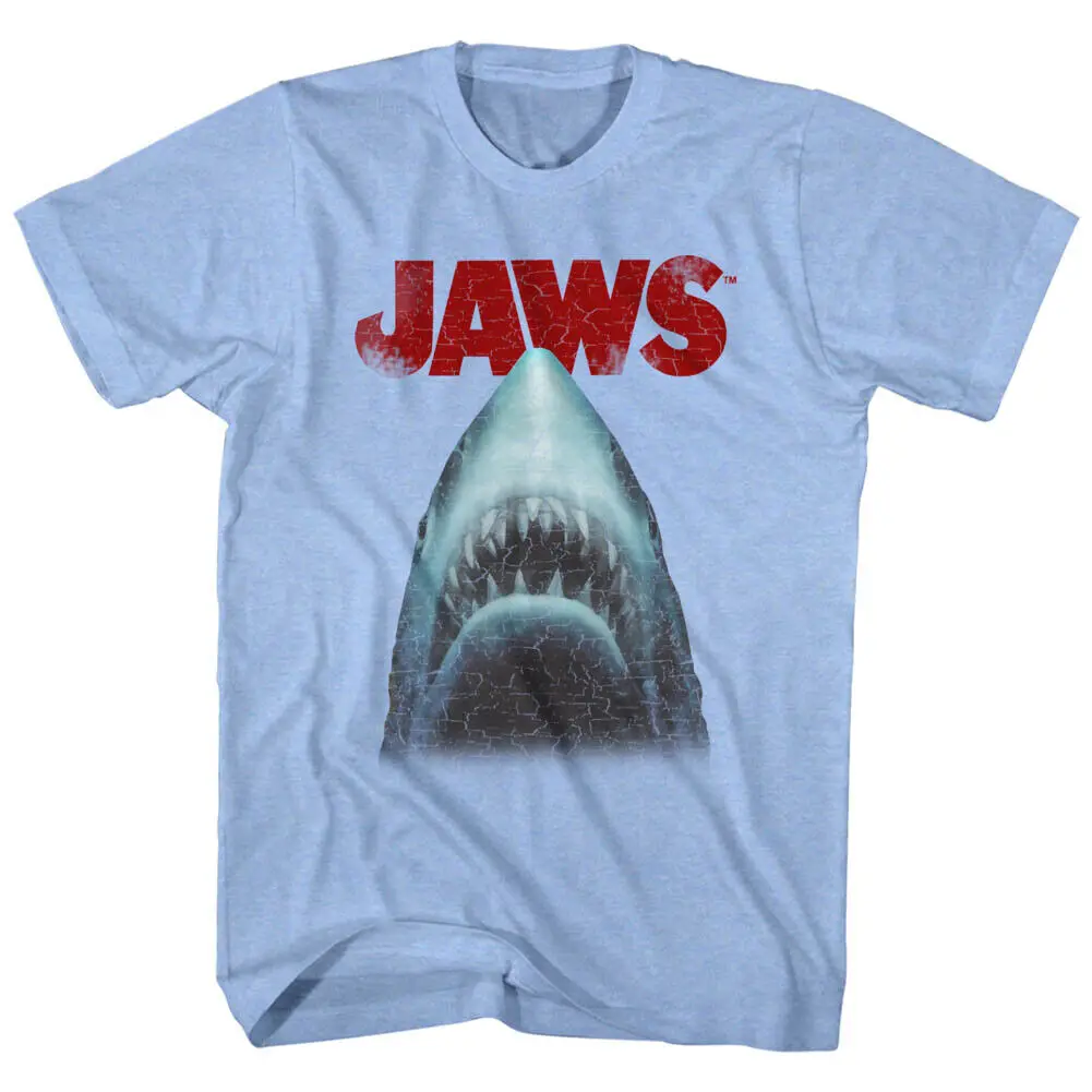 

Jaws 70's Thriller Movie Stessed Out Cracked Retro Shark Head Men's T Shirt