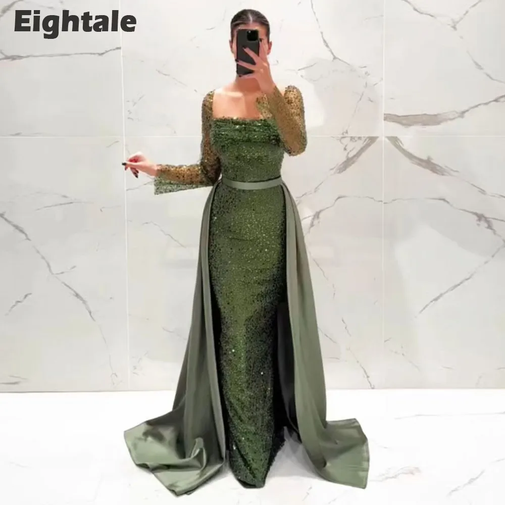 army green dresses WEDTREND Women Sparkly Long Prom Dress with Slit Mermaid Corset Lace Up Back Evening Dress, Army Green / US10 US4 Model Information Green Outfits Army Green Color