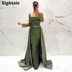 Eightale Luxury Evening Dresses Robes De Soirée Army Green Sequined Customized Long Sleeves Purple Prom Gown Wedding Party
