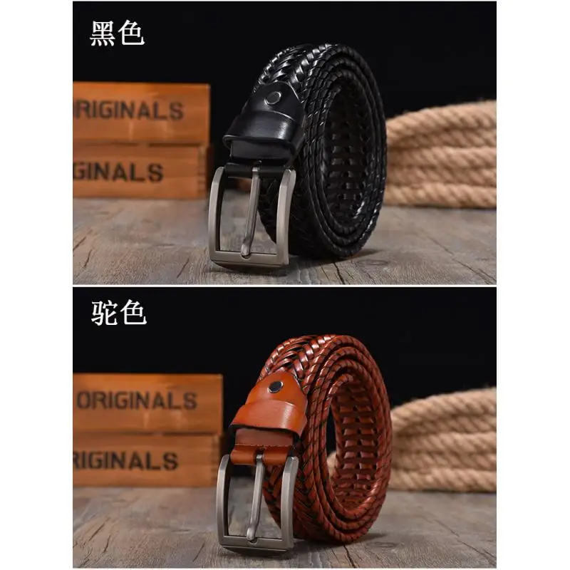 4CM X 110 X115 X120CM Men New Braided Belt Luxury Genuine Leather Hand Knit Designer Girdle High Quality Male Belts 4 Colors