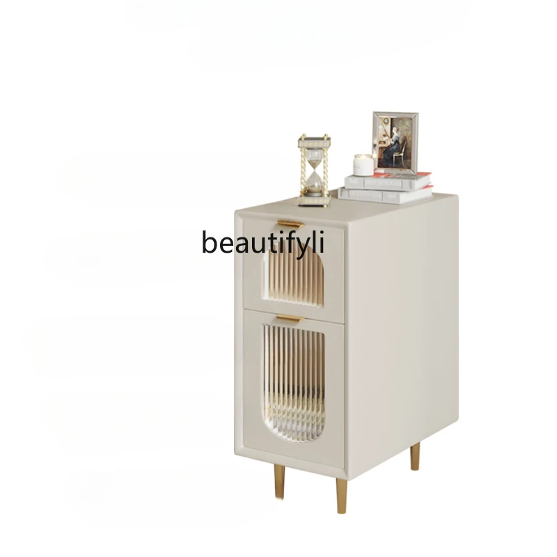 Ultra Narrow Bedside Table French Cream Style Bedroom Small Cabinet Locker Compact Mini Bedside Cabinet