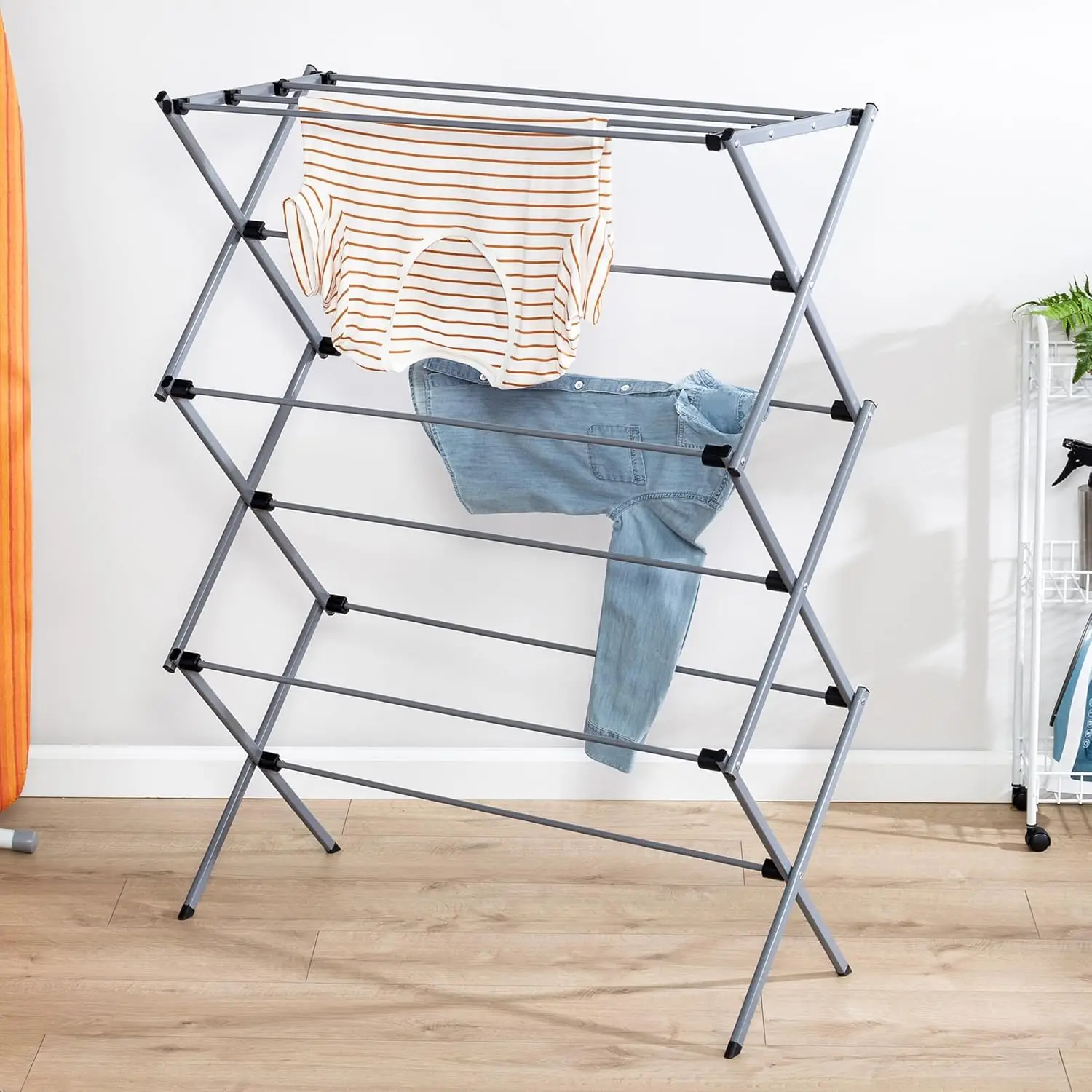 Foldable Laundry Drying Rack, Steel, 50lb Capacity, Portable & Space-Saving, Silver